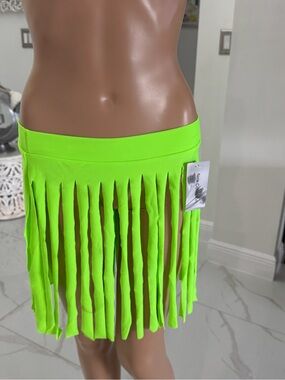 Neon Green Fringe Mini Skirt - Women